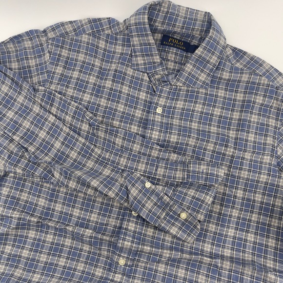 Polo Ralph Lauren Men's‎ Blue Plaid Button Down Cotton Casual Shirt XL - Picture 1 of 6